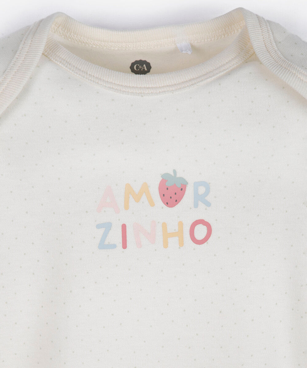 body infantil de algodão poá amorzinho off white