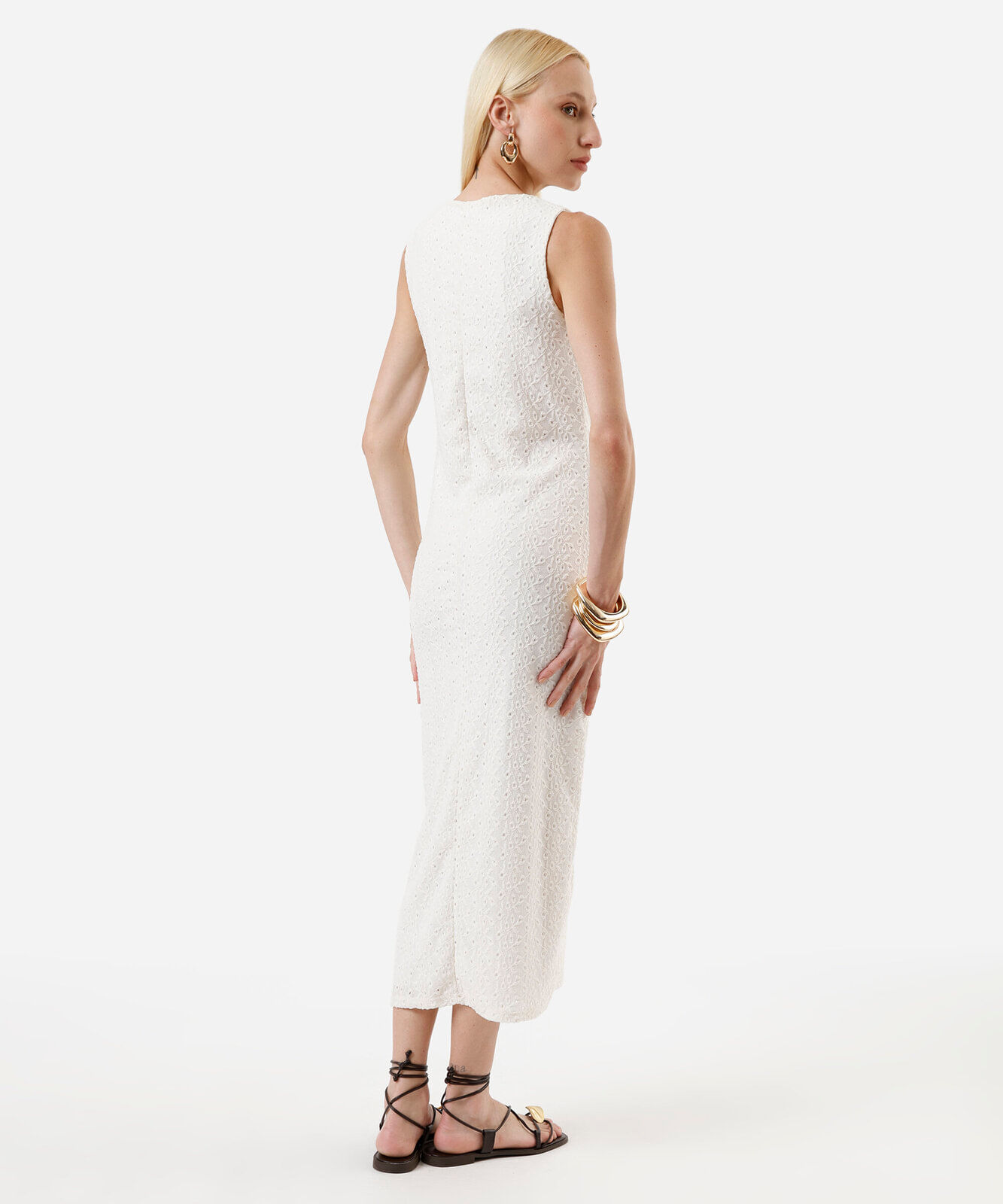 vestido midi feminino laise off white