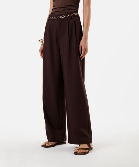 calça de alfaiataria feminina com pregas marrom