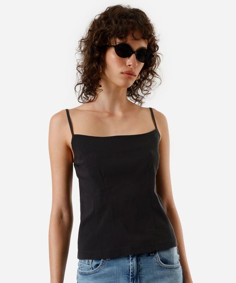blusa alça fina feminina com viscose preta