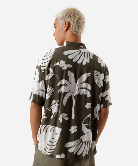 camisa masculina de viscose folhagens verde