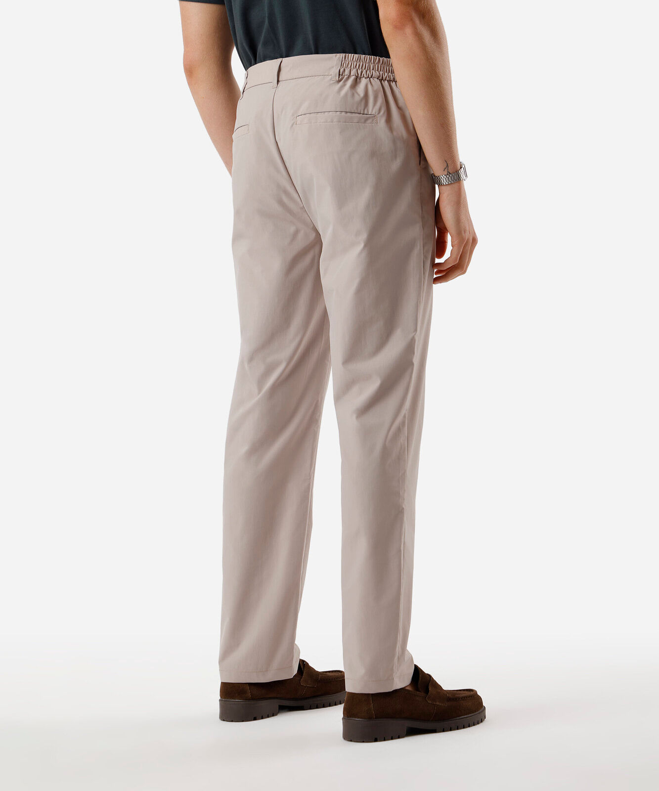 calça masculina de alfaiataria cós elástico bege