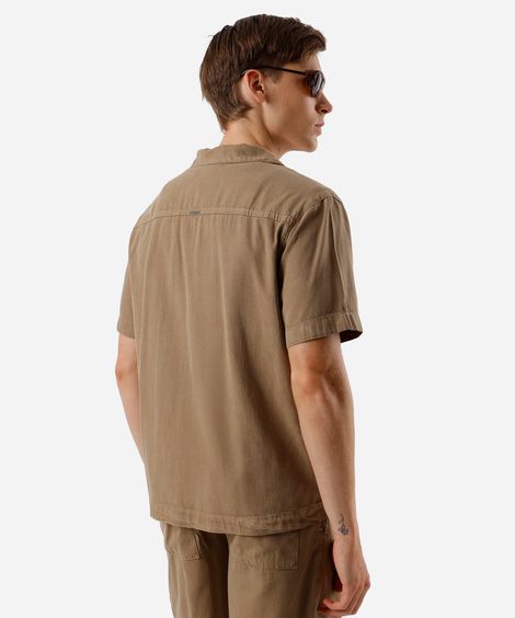 camisa comfort masculina manga curta marrom
