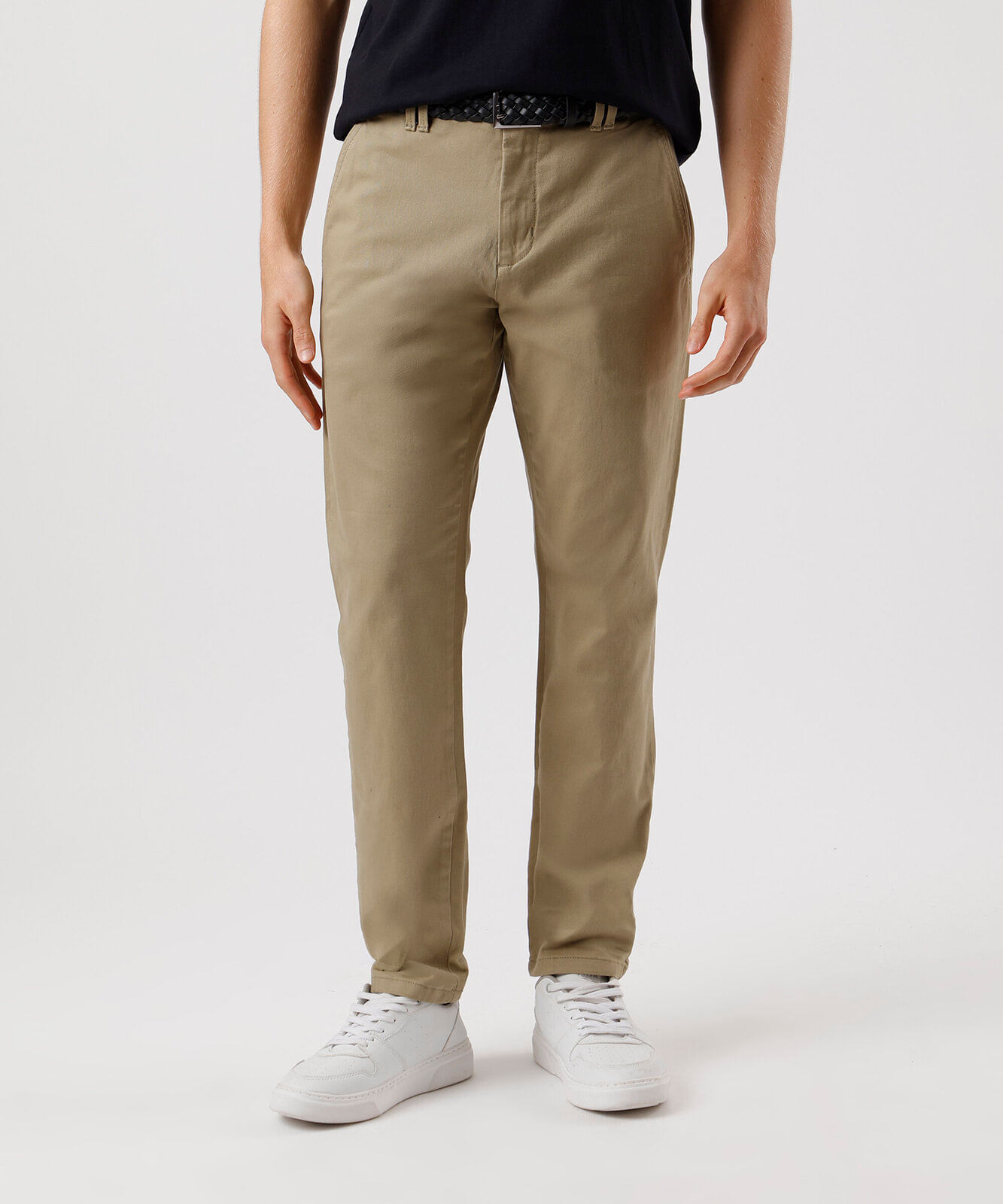 calça slim masculina de sarja bege