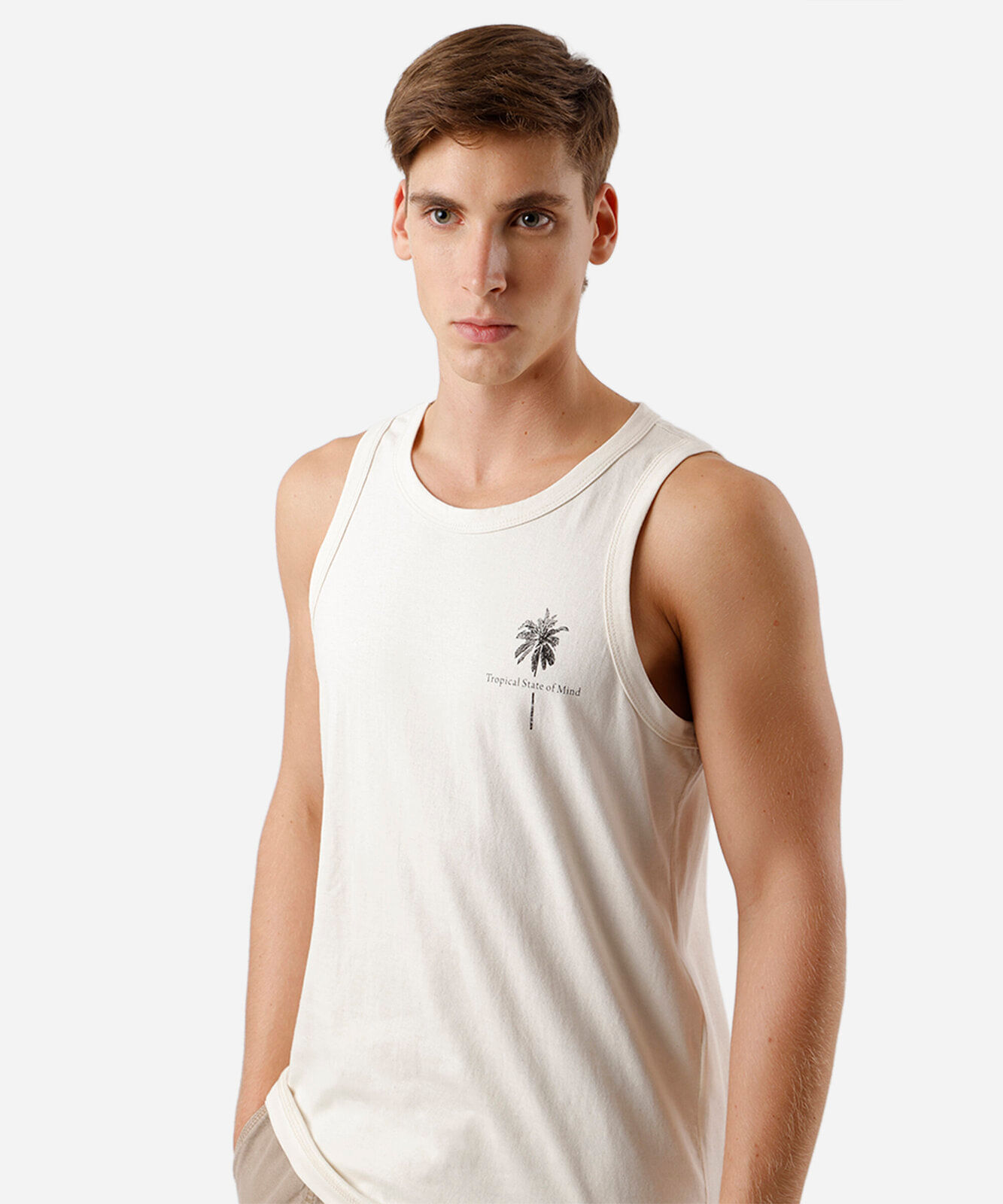 regata masculina de algodão estampada bege