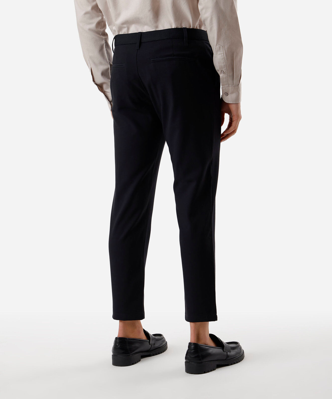 calça chino slim de alfaiataria masculina com elástico no cós azul