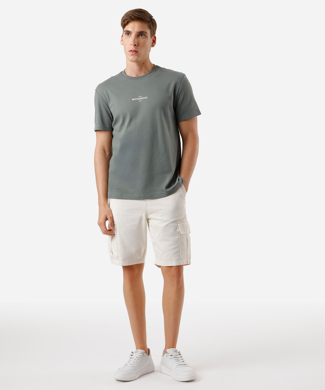bermuda cargo masculina de sarja bege
