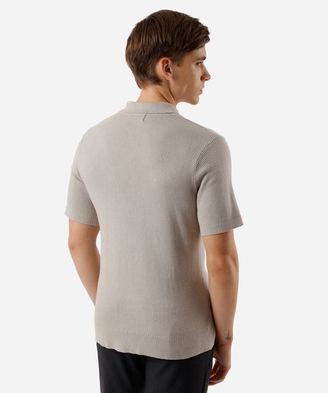 camisa polo manga curta ziper algodao cinza