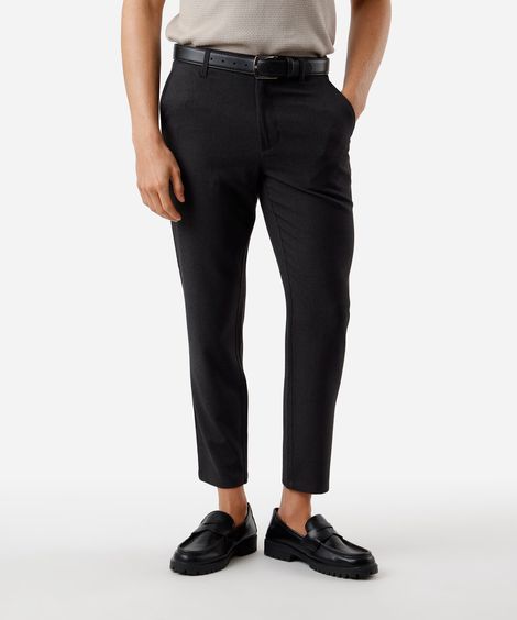 calça chino slim de alfaiataria masculina com elástico no cós cinza