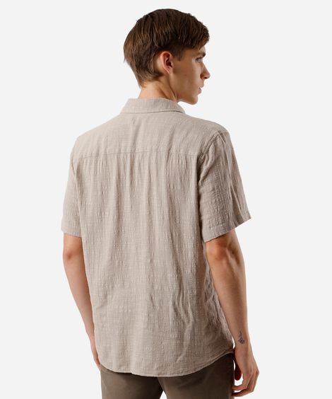 camisa texturizada manga curta algodao - kaki claro