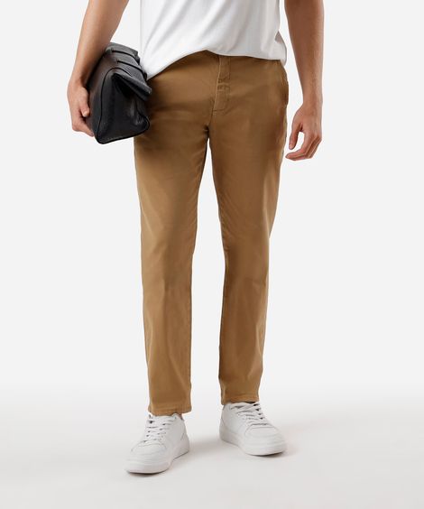 calça chino slim de sarja com elastano masculina bege