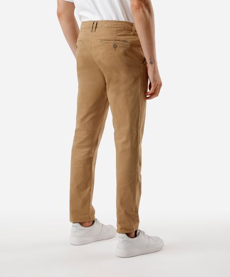 calça chino slim de sarja com elastano masculina bege