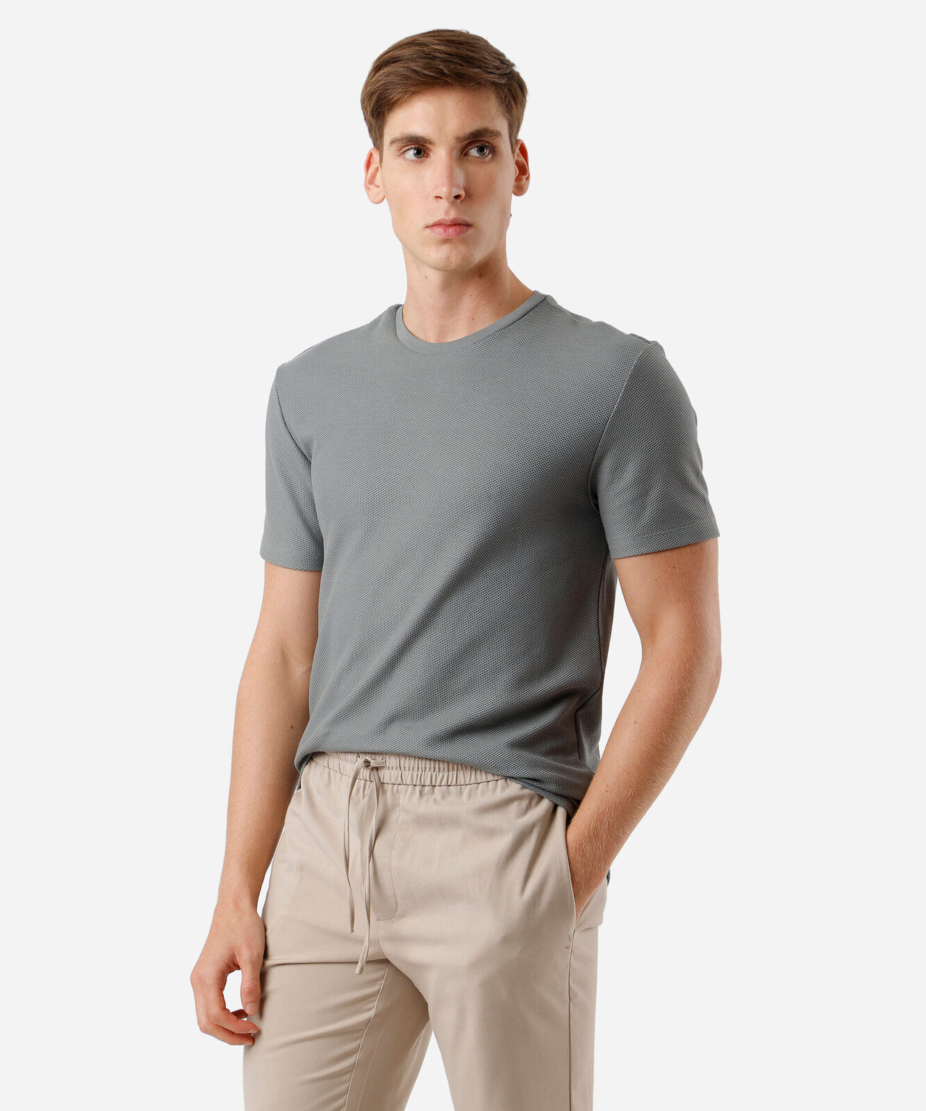 camiseta masculina texturizada slim fit de algodão peruano verde