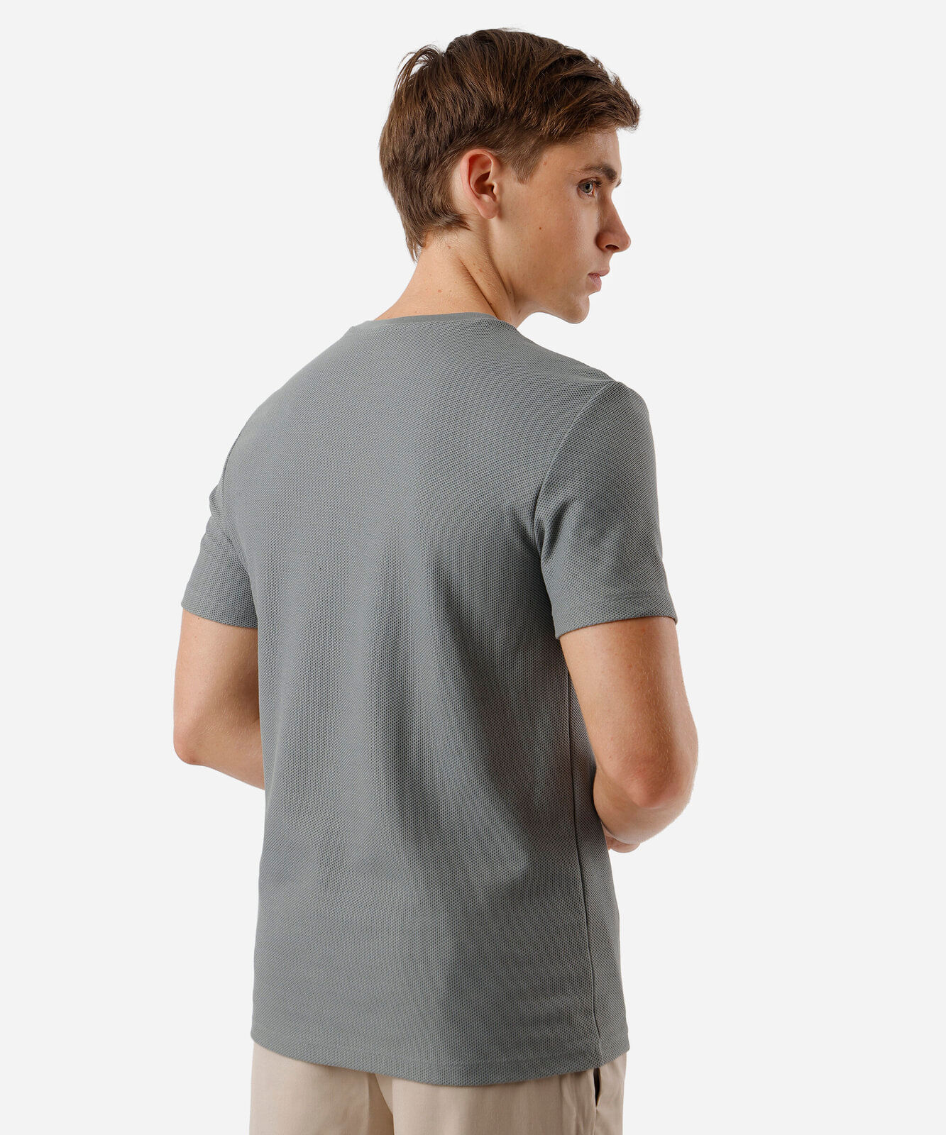 camiseta masculina texturizada slim fit de algodão peruano verde