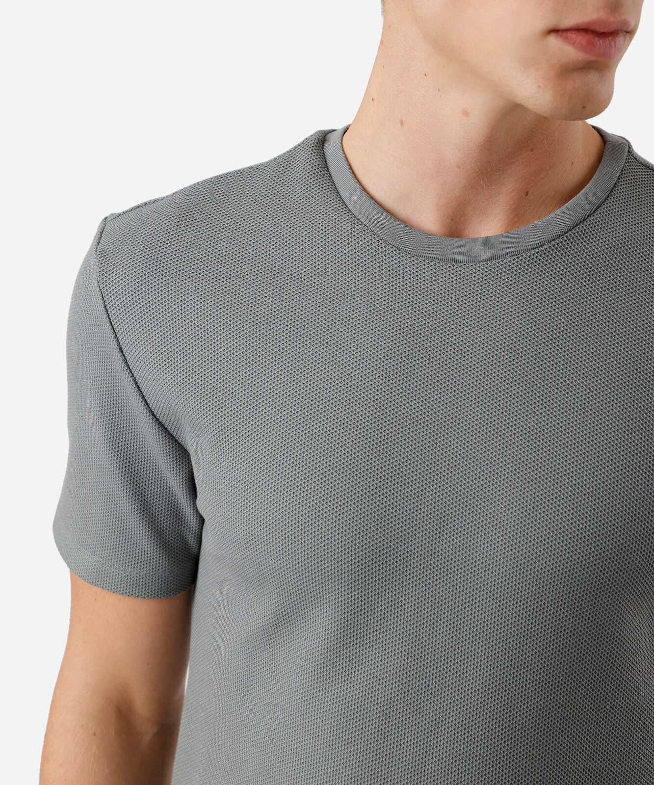camiseta masculina texturizada slim fit de algodão peruano verde