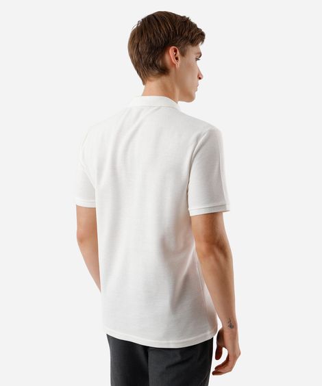 polo masculina em piquet com zíper manga curta off white
