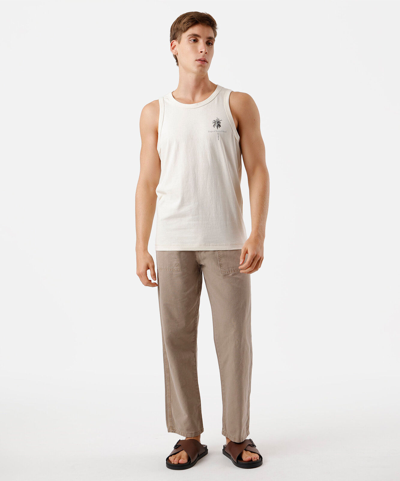 calça jogger masculina de sarja estonada bege