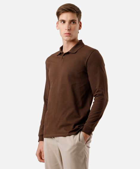 polo masculina de algodão gola canelada marrom