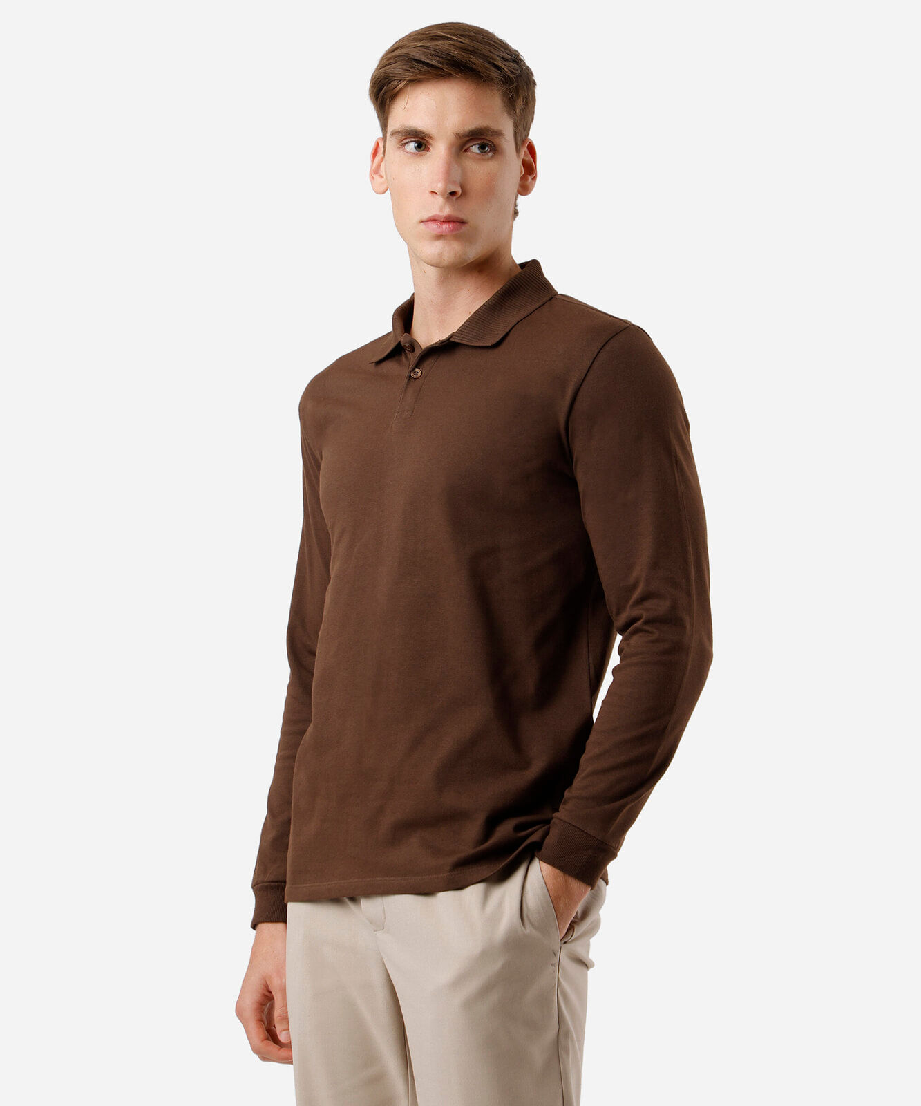 polo masculina de algodão gola canelada marrom