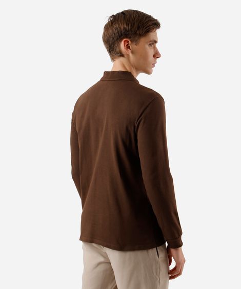 polo masculina de algodão gola canelada marrom