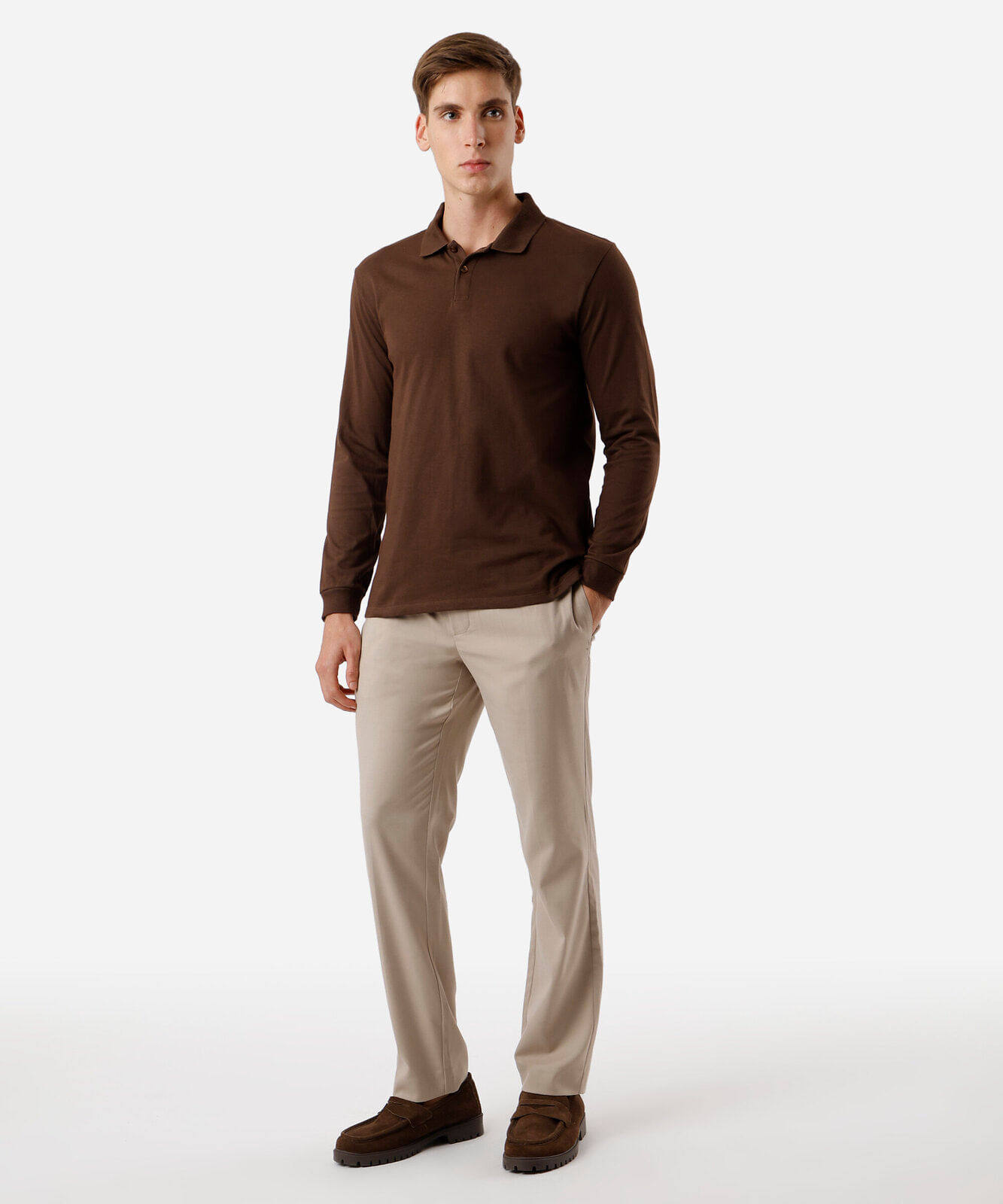 polo masculina de algodão gola canelada marrom