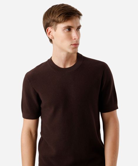 camiseta masculina de tricot manga curta marrom