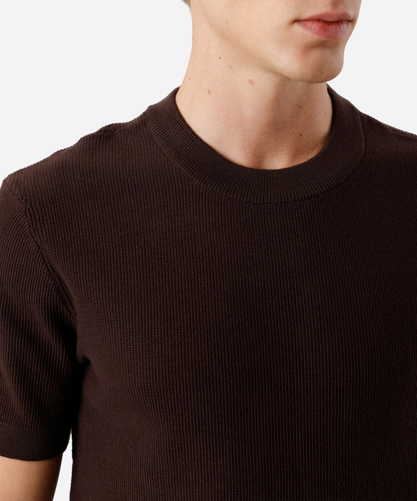 camiseta masculina de tricot manga curta marrom