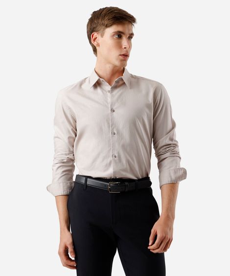 camisa masculina de algodão manga longa bege