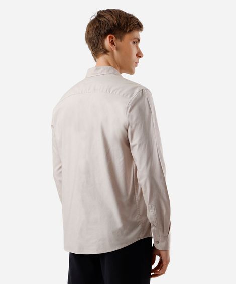 camisa masculina de algodão manga longa bege