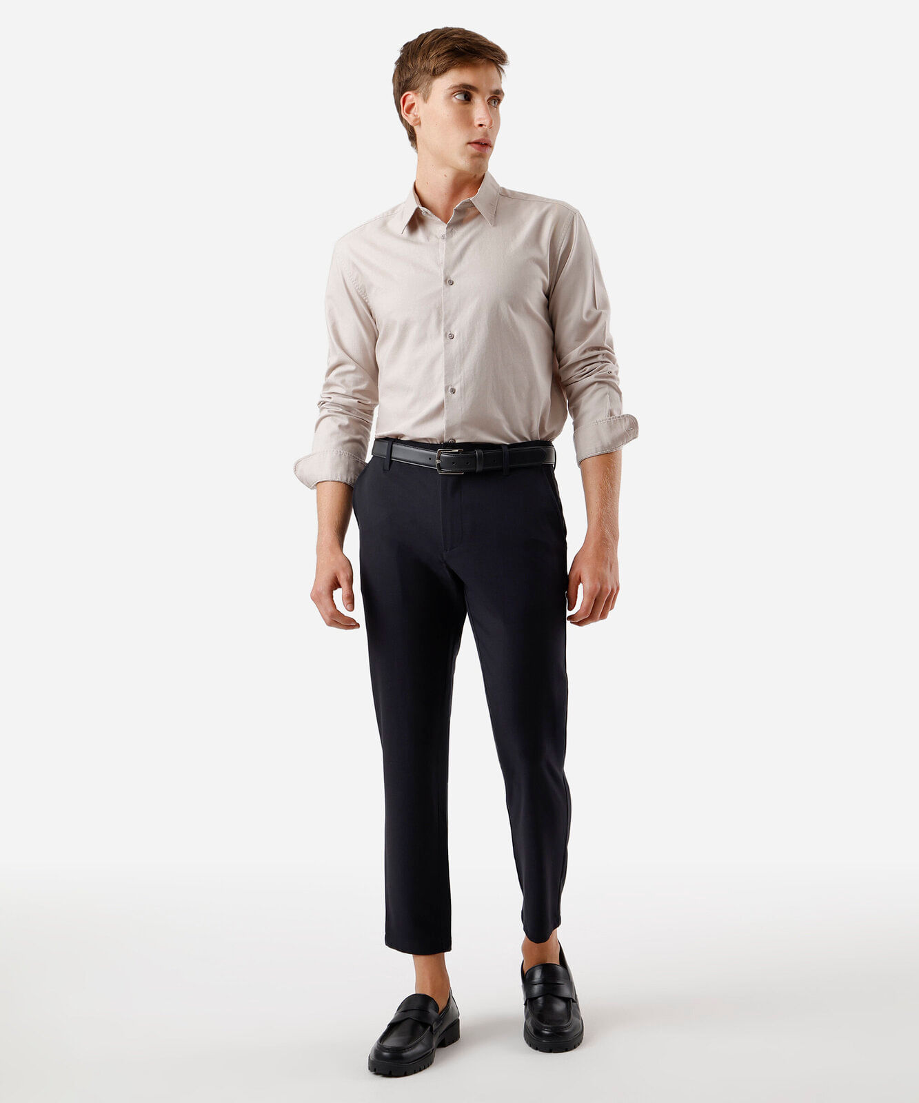 camisa masculina de algodão manga longa bege
