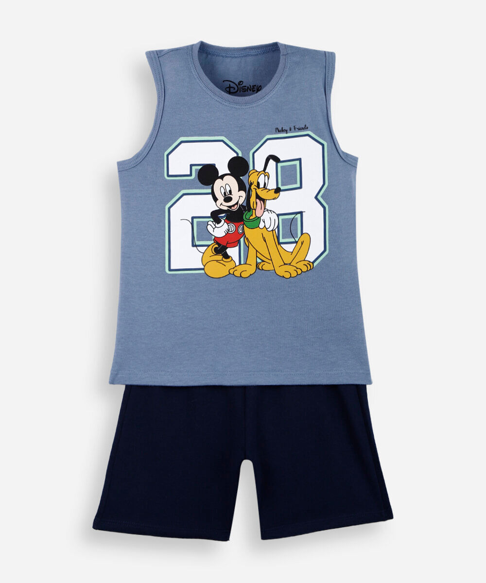 conjunto curto infantil de algodão mickey azul