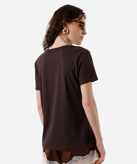 camiseta feminina de algodão estampada marrom
