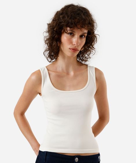 regata básica feminina de poliamida canelada off white