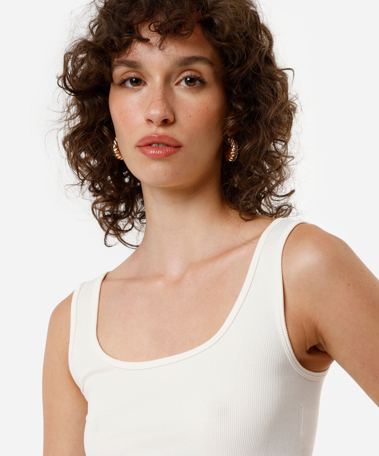 regata básica feminina de poliamida canelada off white