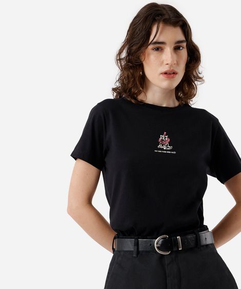 camiseta feminina de algodão estampada preto