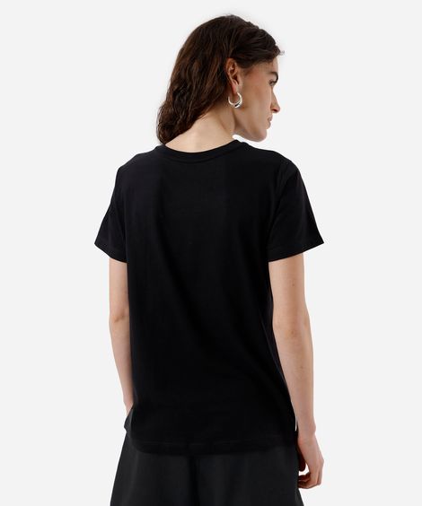 camiseta feminina de algodão estampada preto