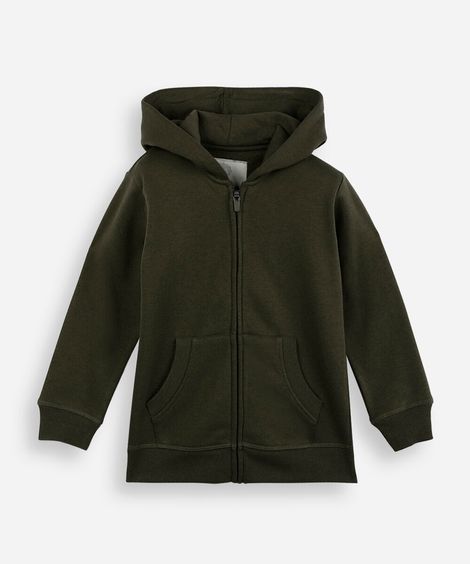 blusa infantil de moletom felpado com capuz verde