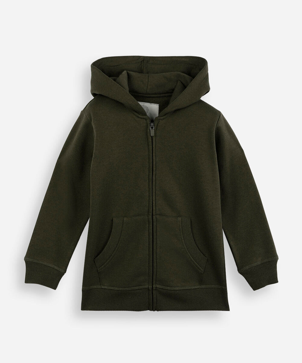 blusa infantil de moletom felpado com capuz verde