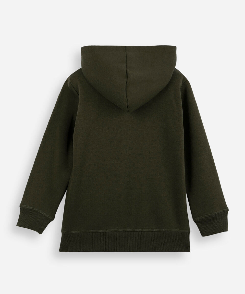 blusa infantil de moletom felpado com capuz verde
