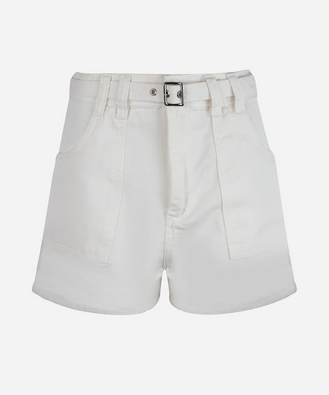 short juvenil de sarja com cinto off white