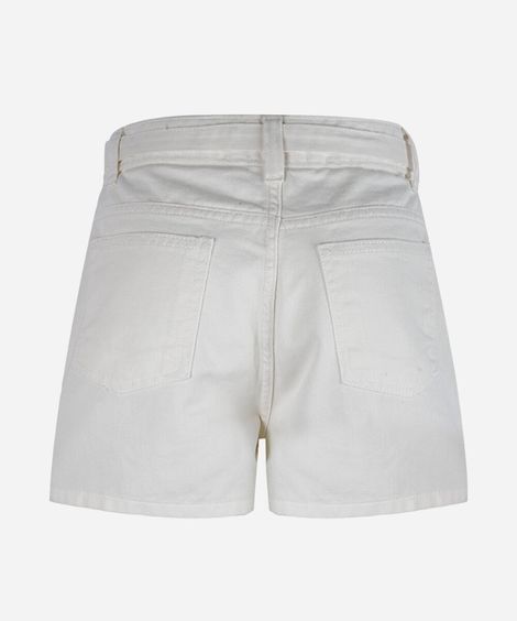 short juvenil de sarja com cinto off white