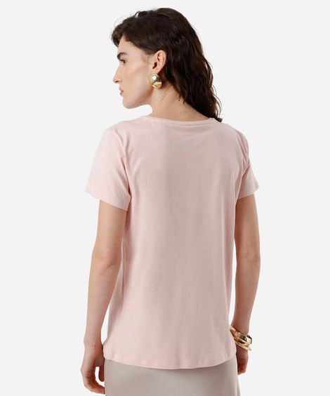 camiseta feminina de algodão texturizada rosa