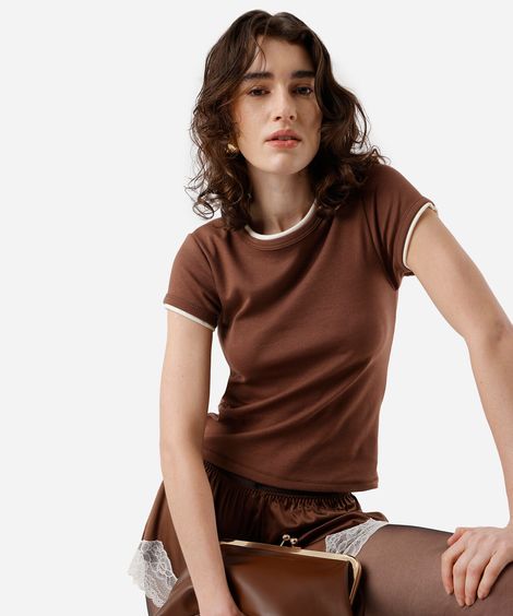 blusa feminina com algodão bicolor marrom