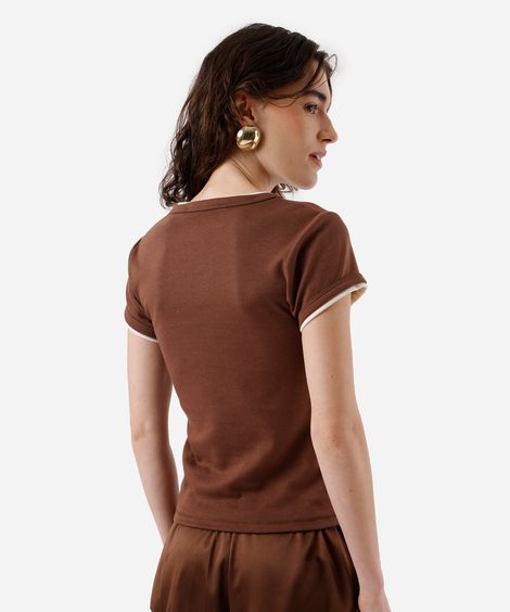blusa feminina com algodão bicolor marrom