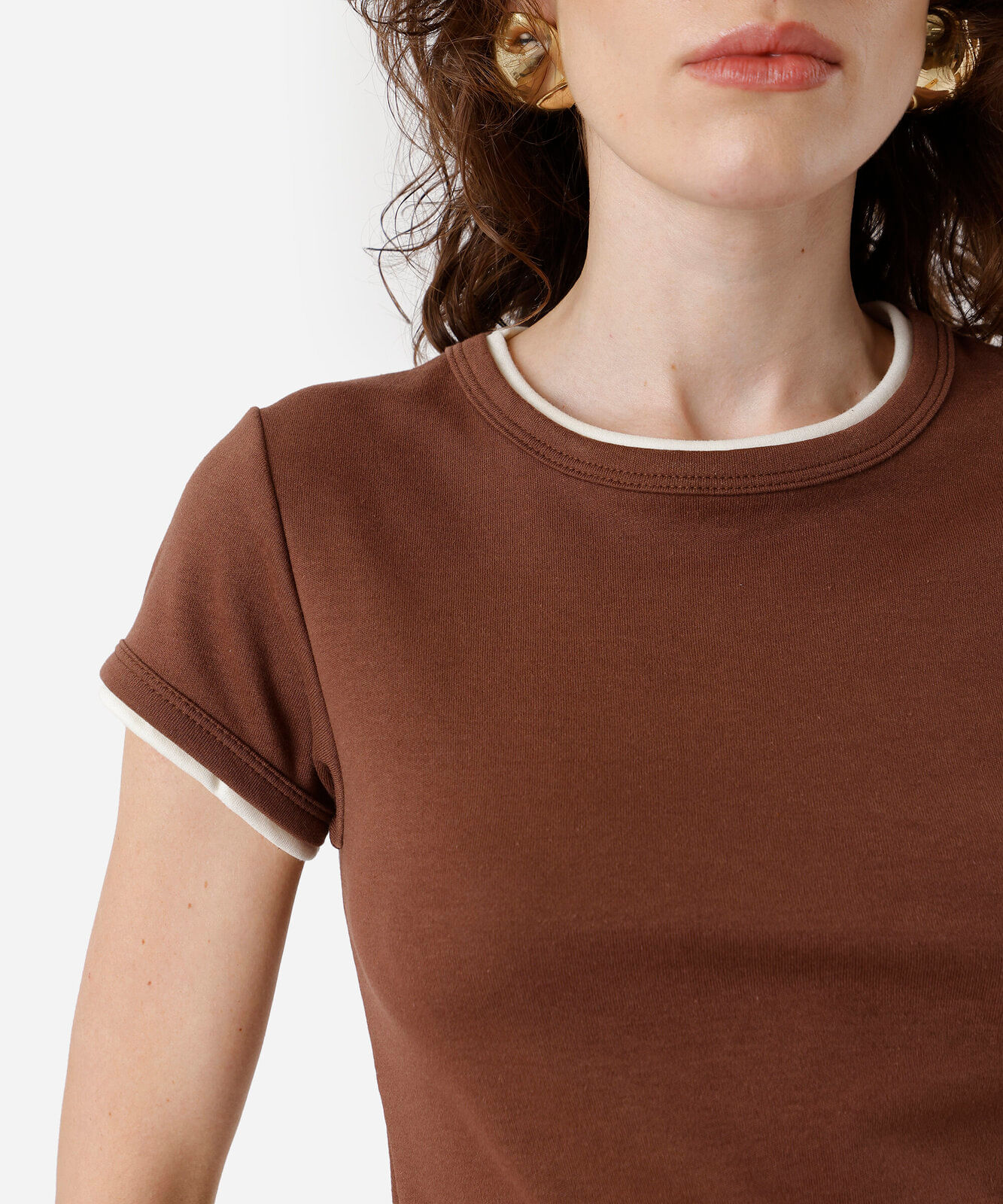 blusa feminina com algodão bicolor marrom