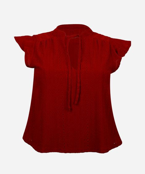 blusa feminina de laise manga curta plus size vermelha