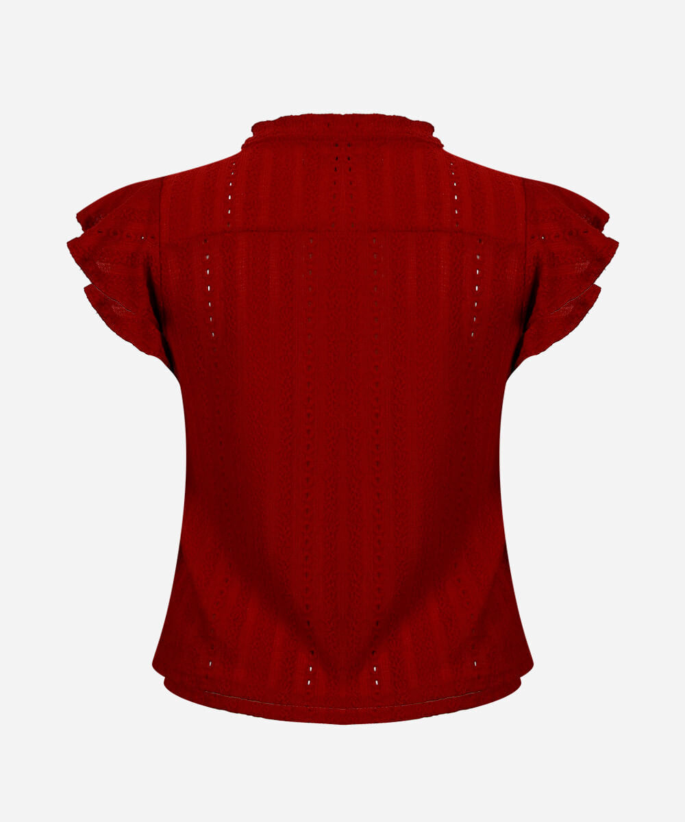 blusa feminina de laise manga curta plus size vermelha