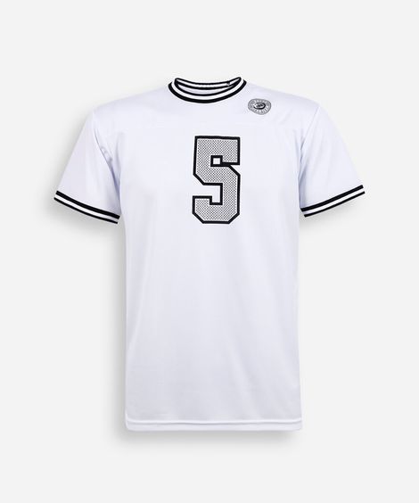 camiseta juvenil com recorte estampada oversized branca