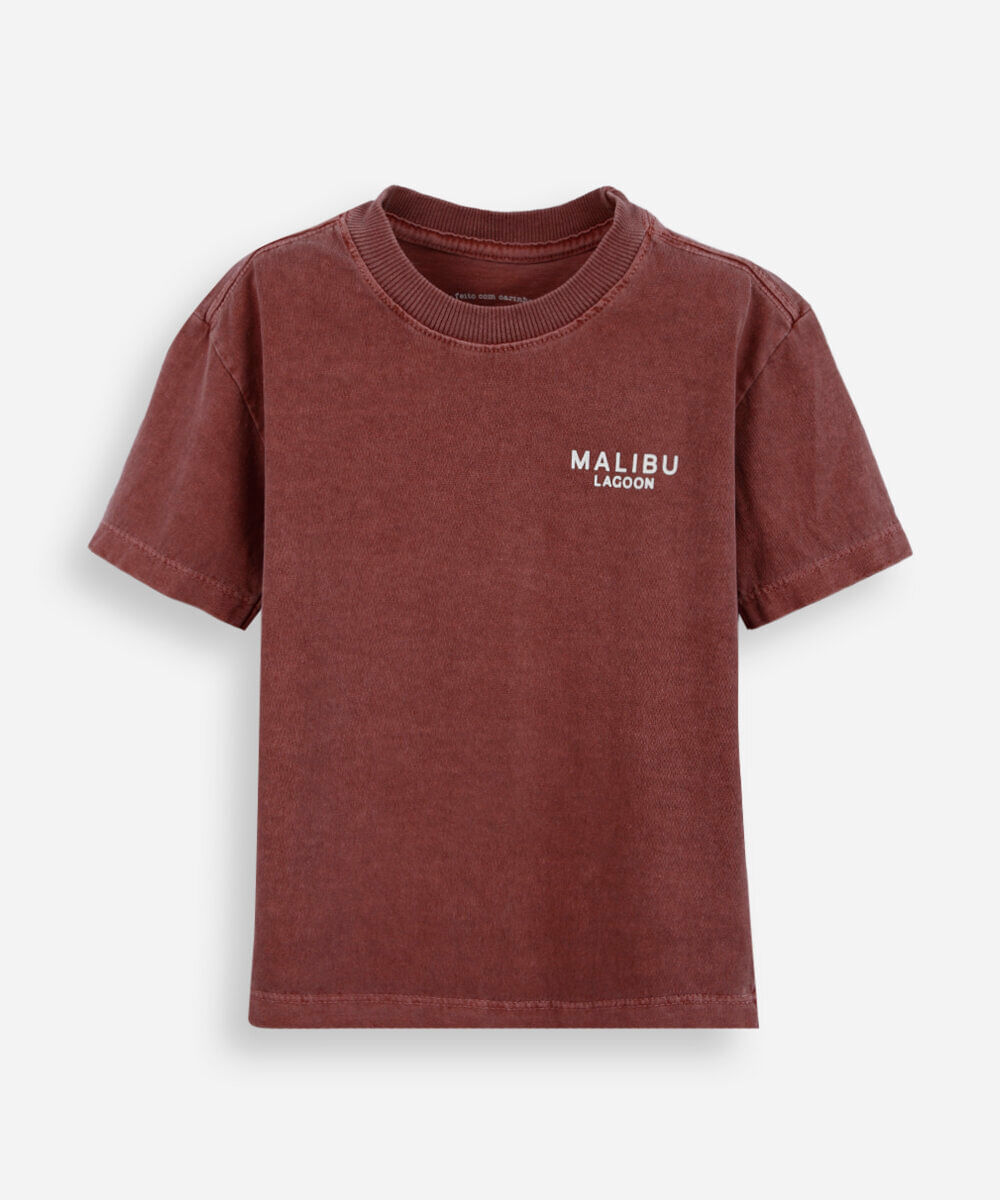 camiseta infantil de algodão estampada estonada vinho