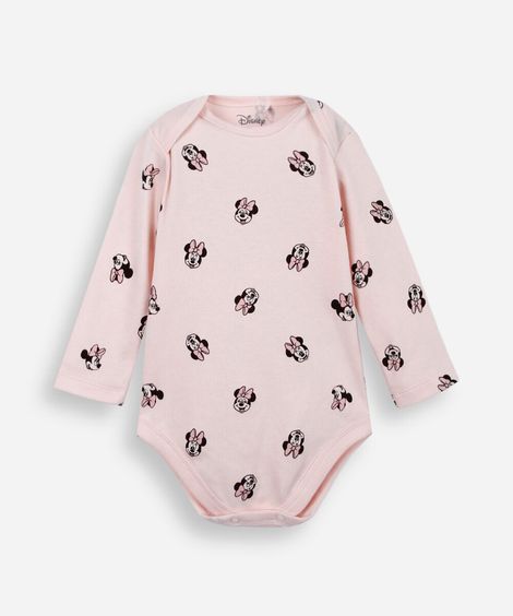 body infantil de algodão minnie manga longa rosa